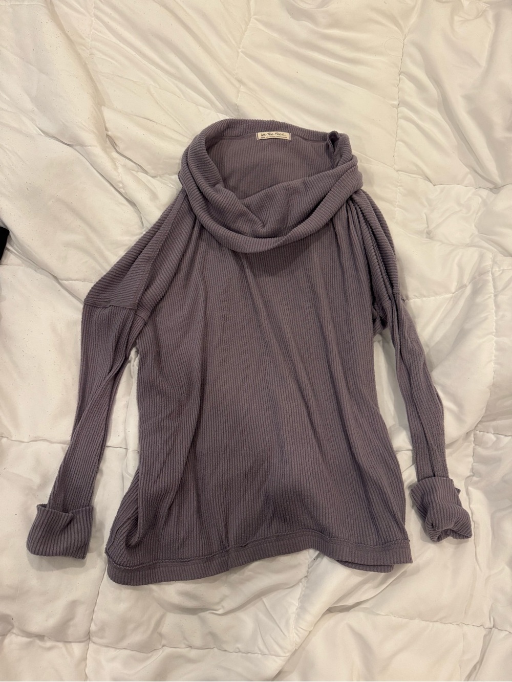 Free People Lavender Cowl Neck Ribbed Sweater Open Back
